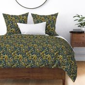 Yellow Leaves on Dark Blue Botanical Pattern (122)