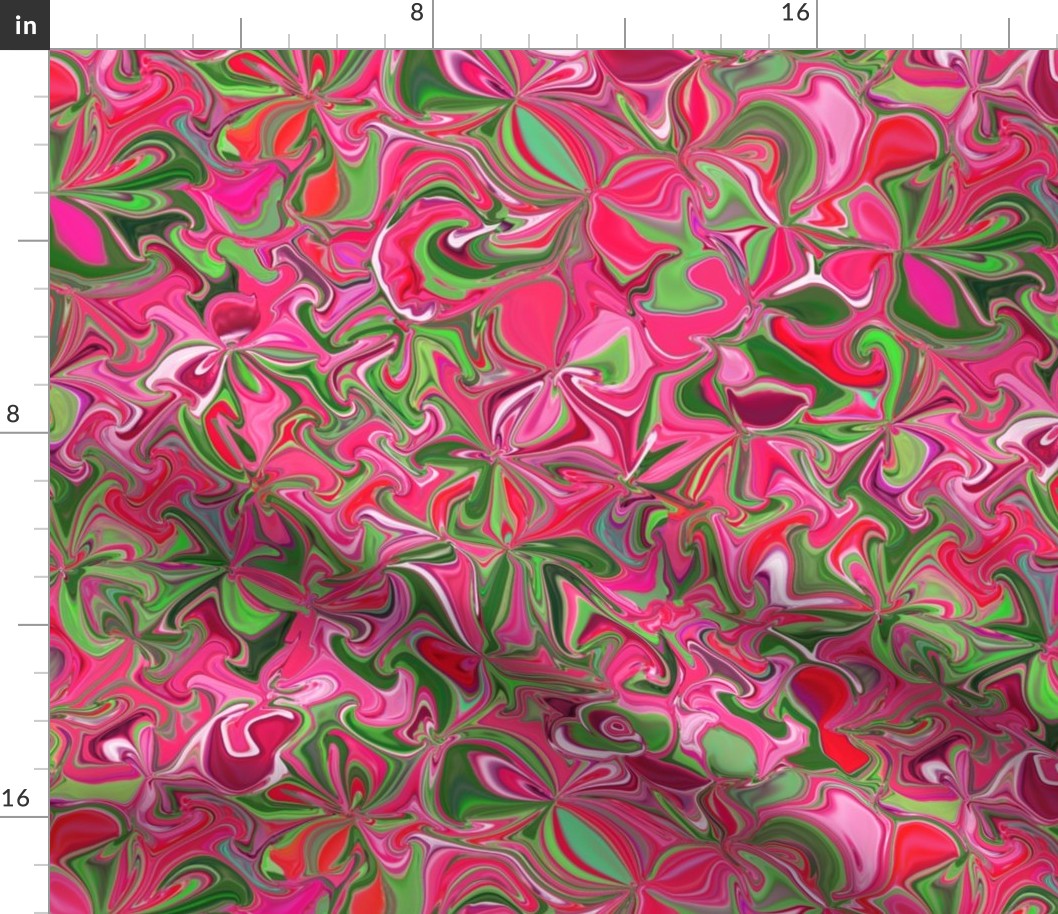 FLRD8 - Surreal Floral Dreams in Red, Pink and Green - 16 inch fabric repeat - 12 inch wallpaper repeat