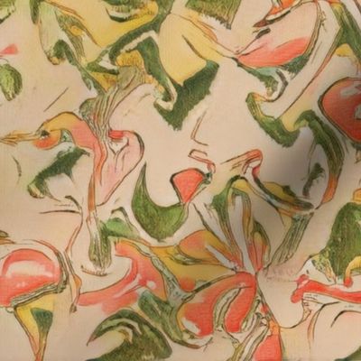 FLRD17 - Surreal Floral Dreams in Tropical Colors - 16 inch fabric repeat - 12 inch wallpaper repeat