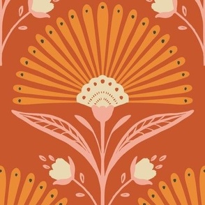 Boho floral art deco pattern in earthy tones, pink, rust and ochre