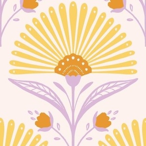 Boho floral art deco pattern in lilac, yellow and ochre
