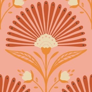 Boho floral art deco pattern in pink, rust, ochre