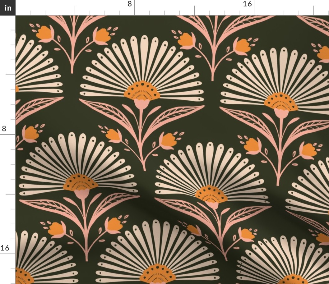 Boho floral art deco pattern in dark grey and pink