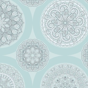 Harmony in mandalas, light blue colours. Seamless floral pattern-251.