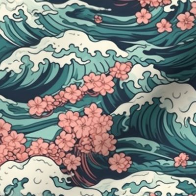 Hanami sakura and waves