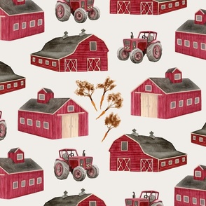 Barns and Tractors - Off white - Large Scale