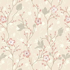 delicate flowers in shades of pink and white on a  neutral / beige background  - medium scale