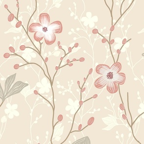 delicate flowers in shades of pink and white on a  neutral / beige background  - large scale