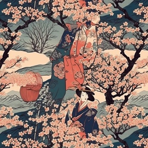 Geisha in sakura hanami garden