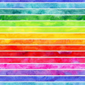 Party Horizontal Watercolor Rainbow stripes medium Scale