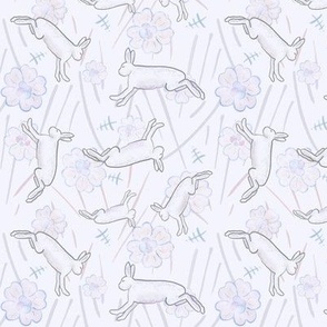 Dreamy Rabbits in Blossoms, white