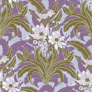 Mary Louise - Earthy Green + Purple, Inspired by William Morris