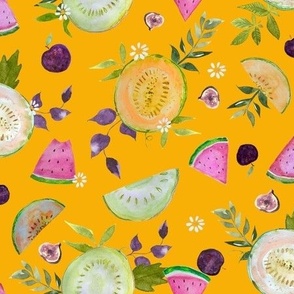 Summer Melons Watercolor// Golden Yellow