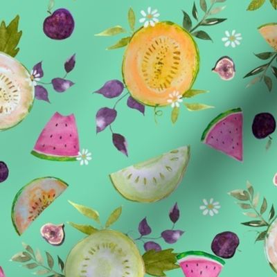 Summer Melons Watercolor// Aqua