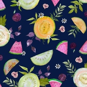 Summer Melons Watercolor// Navy 