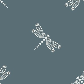 Dragonflies | Creamy White, Marble Blue 02 | Doodle Bugs