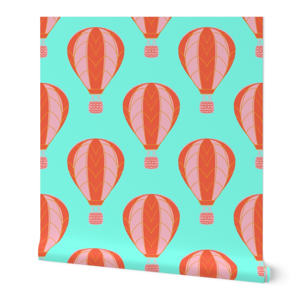 orange and pink hot air balloons - bright aqua 