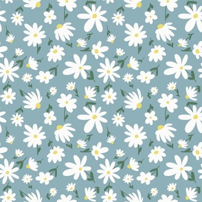 White daisies on blue