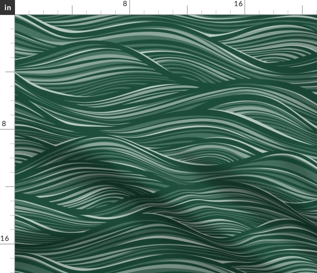 The High Seas- Dark Green- Ocean Waves- Japanese Sea Wallpaper- Beach- Sea Side- Beach Home Decor- Summer- Large Scale