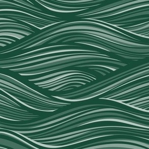 The High Seas- Dark Green- Ocean Waves- Japanese Sea Wallpaper- Beach- Sea Side- Beach Home Decor- Summer- Medium Scale