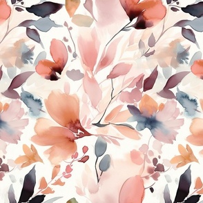 Loose Abstract Watercolor Floral Pattern In Pastel Colors Smaller Scale