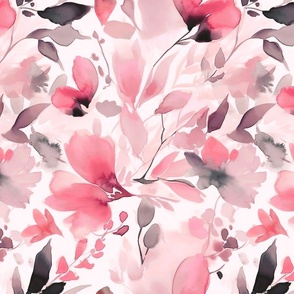 Loose Abstract Watercolor Floral Pattern In Pastel Pink Smaller Scale