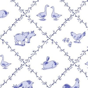 Traditional Farm Animals in China Blue on a white background