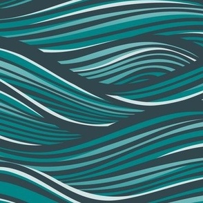 The High Seas- Teal- Turquoise Blue Ocean Waves- Japanese Sea Wallpaper- Beach- Sea Side- Beach Home Decor- Summer- Large Scale