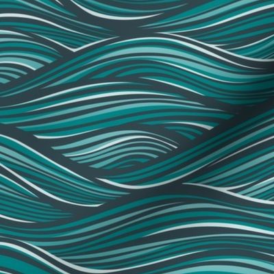 The High Seas- Teal- Turquoise Blue Ocean Waves- Japanese Sea Wallpaper- Beach- Sea Side- Beach Home Decor- Summer- Medium Scale