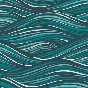 The High Seas- Teal- Turquoise Blue Ocean Waves- Japanese Sea Wallpaper- Beach- Sea Side- Beach Home Decor- Summer- Medium Scale