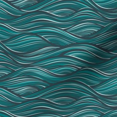 The High Seas- Teal- Turquoise Blue Ocean Waves- Japanese Sea Wallpaper- Beach- Sea Side- Beach Home Decor- Summer- Small Scale