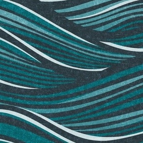 The High Seas- Teal- Woodprint- Turquoise Blue Ocean Waves- Japanese Sea Wallpaper- Beach- Sea Side- Beach Home Decor- Summer- Extra Large Scale