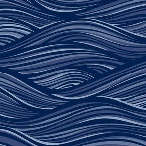 The High Seas- Navy Blue- Indigo Blue Ocean Waves- Japanese Sea Wallpaper- Beach- Sea Side- Beach Home Decor- Summer- Medium Scale