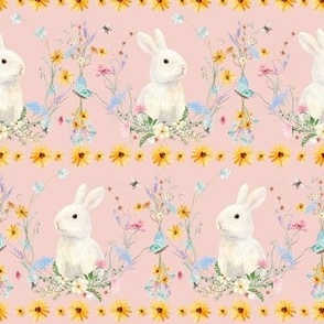 Wildflowers Floral Watercolor Sunflower Spring Easter Bunny Rabbit Blue Yellow PINK MEDIUM