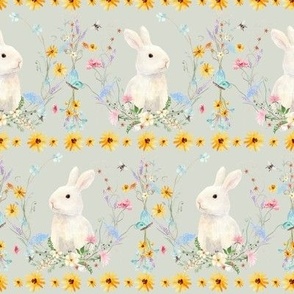 Wildflowers Floral Watercolor Sunflower Spring Easter Bunny Rabbit Pink Blue Yellow SAGE MEDIUM