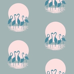 Flamingos In the Moonlight
