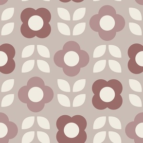Simple Retro Geometric Flowers | Copper Rose, Creamy White, Dusty Rose, Silver Rust | Floral
