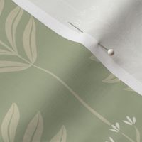 Three Little Blooms And Their Leaves | Creamy White, Light Sage Green, Thistle Green | Floral