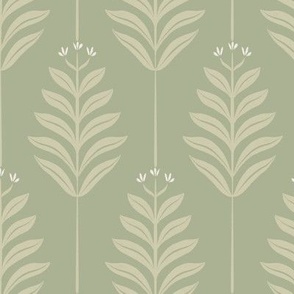 Three Little Blooms And Their Leaves | Creamy White, Light Sage Green, Thistle Green | Floral