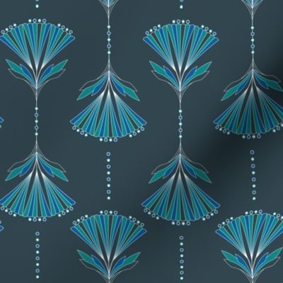 S -  Dark Blue Pantone Vertical Art Deco geometric flowers with dots