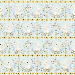 Wildflowers Floral Watercolor Sunflower Spring Easter Bunny Rabbit Pink Blue Yellow SMALL