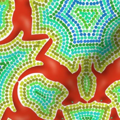 Red Kangaroo Kaleidoscope with Concentric Dot Outlines