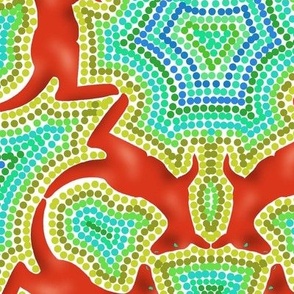 Red Kangaroo Kaleidoscope with Concentric Dot Outlines