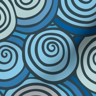 Abstract Ocean Swirls, Blue summer geometric design with hand drawn spirals