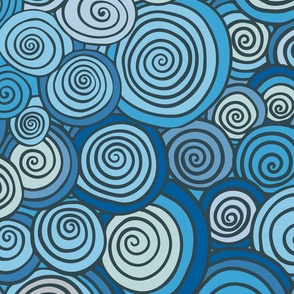 Abstract Ocean Swirls, Blue summer geometric design with hand drawn spirals