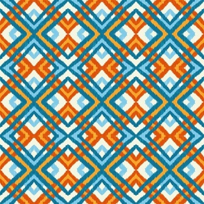 Ikat Checks - Orange and Blue Vibrant