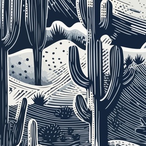 Navy Woodblock Saguaro National Park 