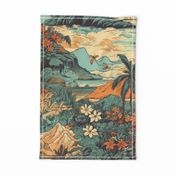 Vintage Hawaiian Landscape Teal