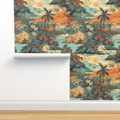 Vintage Hawaiian Landscape Teal