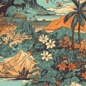 Vintage Hawaiian Landscape Teal